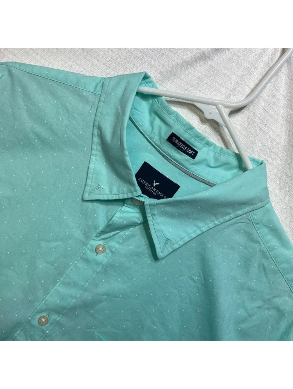 American Eagle Seriously Soft Mint Green Polka Dot Button-Up Shirt XXL